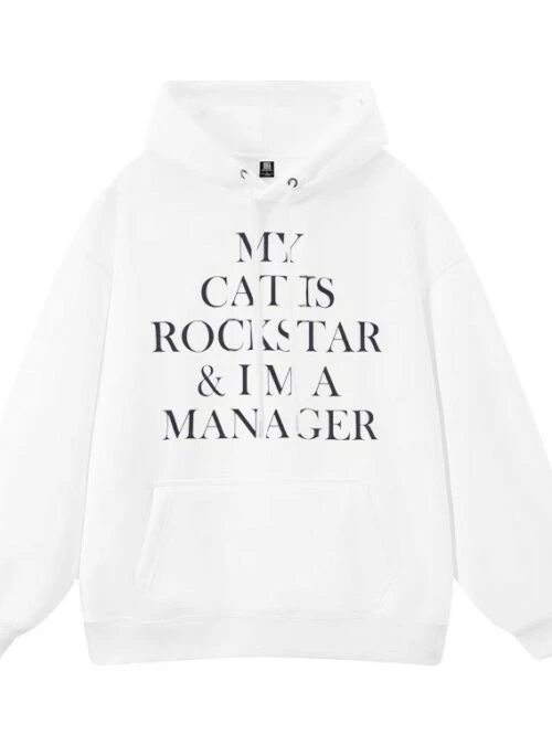 White “My Cat Is A Rockstar” Hoodie | Sunoo – Enhypen