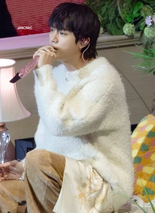 White Plush Knit Cozy Sweater | Jin - BTS