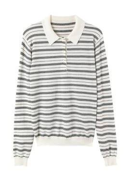 White Striped Long Sleeve Polo Shirt | Beomgyu – TXT