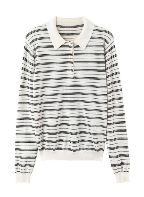 White Striped Long Sleeve Polo Shirt | Beomgyu – TXT