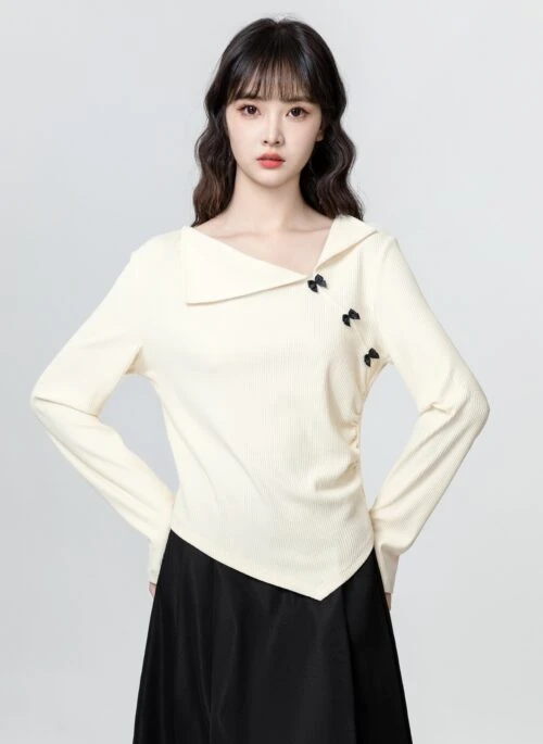 Asymmetrical Long Sleeve Collared Top