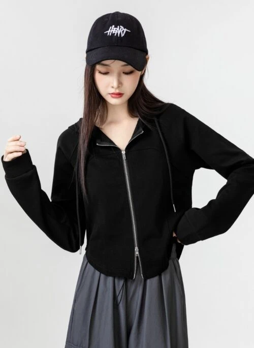 Black Asymmetrical Zipper Hoodie Jacket