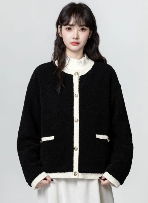 Black Faux Shearling Cardigan Jacket