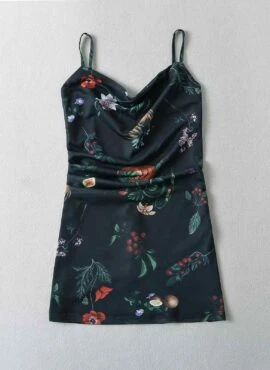 Black Floral Cowl Neckline Sling Dress | Sana – Twice