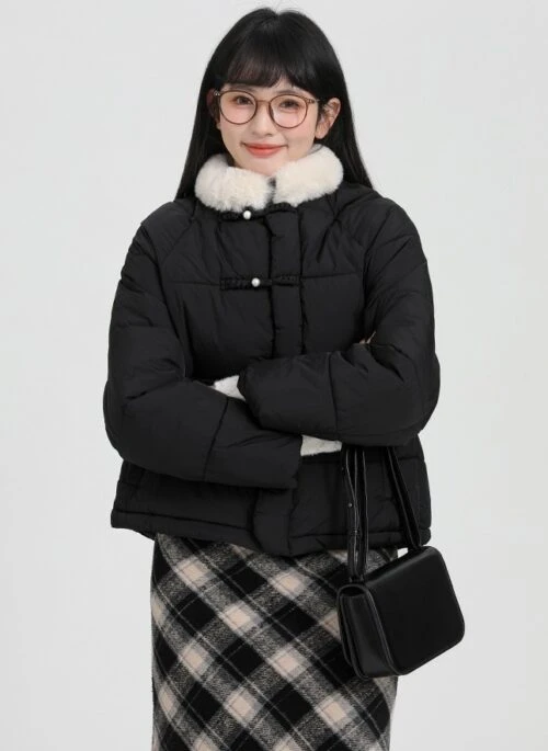 Black Fur Collar Thick Winter Jacket