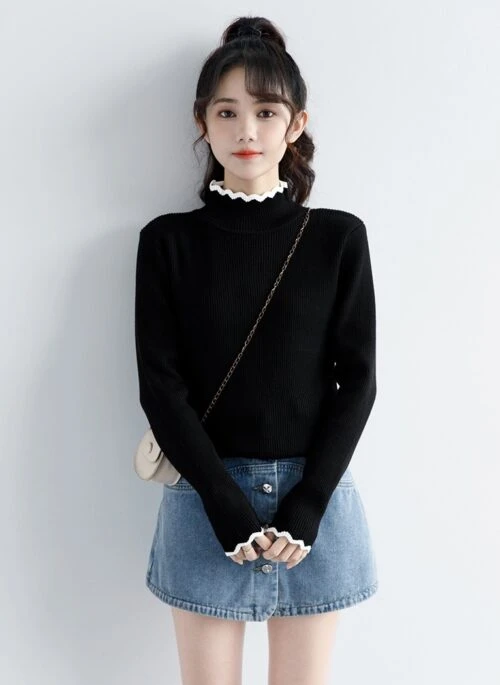 Black High Neck Knit Sweater