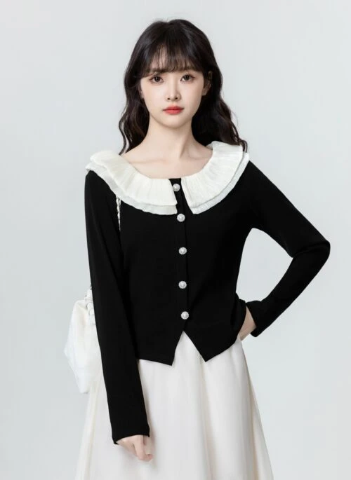 Black Long Sleeve Irregular Slim Top