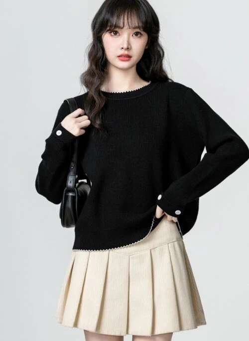 Black Loose Knit Pullover Sweater