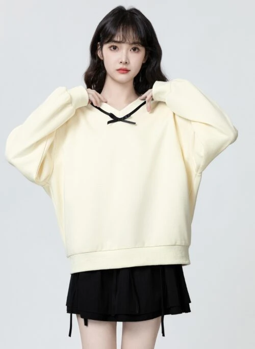 Bow Vneck Pullover Sweater