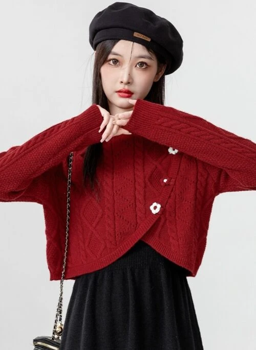 Chic Red Asymmetrical Knit Sweater