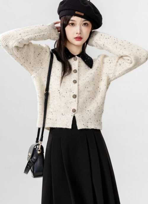 Chic Spotted Knit Cardigan Sweater