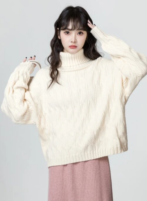 Chunky Cable Knit Turtleneck Sweater