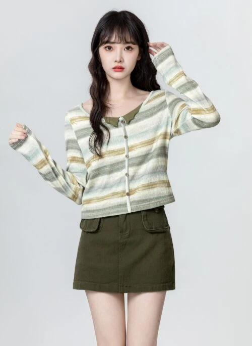 Color Block Striped Long Sleeve Top