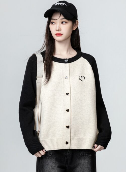 Colorblock Embroidered Knit Cardigan Sweater