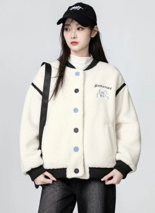 Colorblock Fleece Baseball Jacket