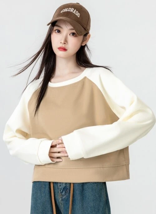 Colorblock Raglan Crewneck Pullover Sweater