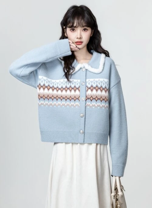 Colorblock Thick Knit Cardigan Sweater