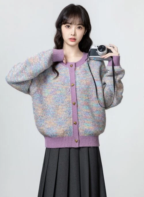 Colorblock Thick Knit Cardigan Sweater