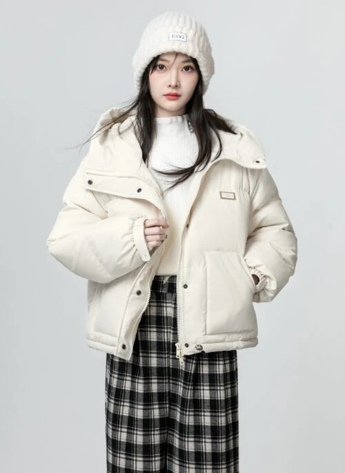 Cream Hooded Loose Thick Cotton Jacket