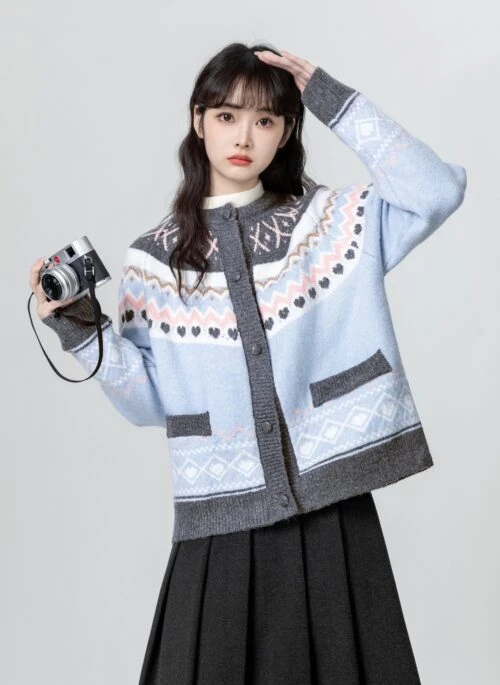 Fair Isle Cozy Knit Cardigan Sweater