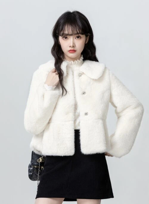 Faux Mink Fur Collar Coat