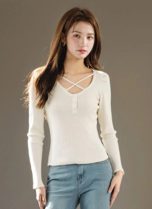 French Cross Vneck Knit Sweater