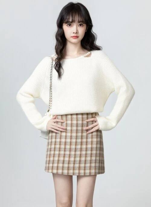 French Style Soft Knit Shoulder Sweater