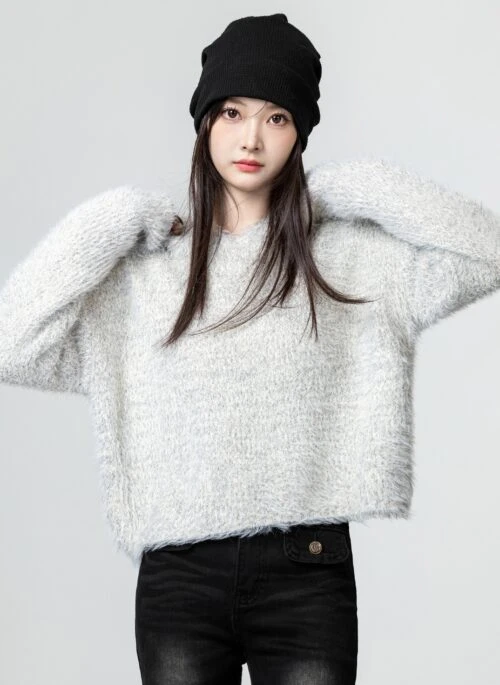 Fuzzy Knit Hooded Sweater