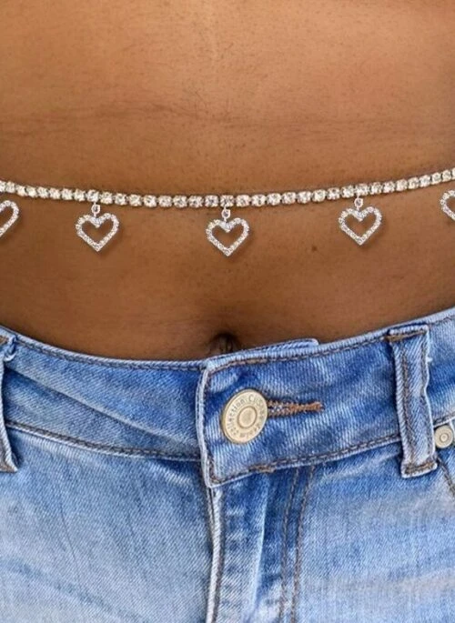 Silver Heart Rhinestone Chain Belt | Yunjin – Le Sserafim