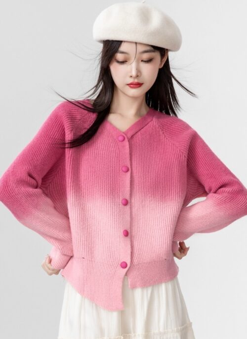 Gradient Knit Vneck Cardigan Sweater