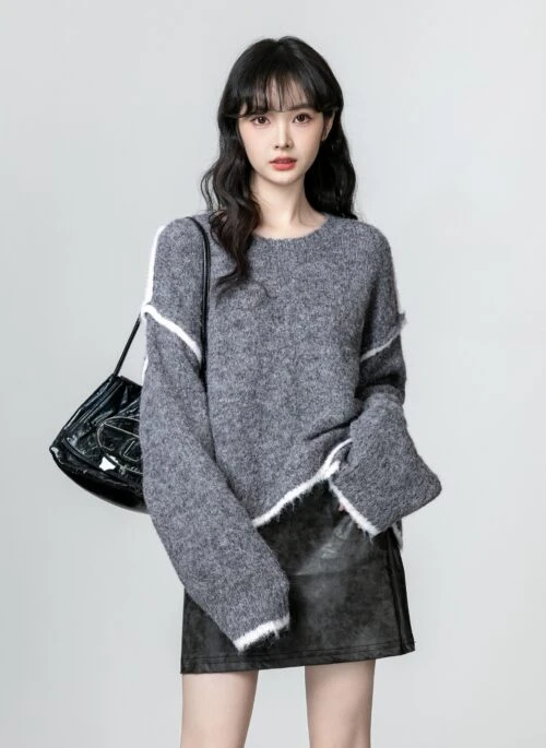 Gray Asymmetrical Knit Sweater