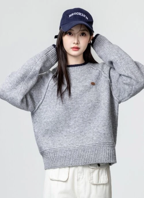 Gray Thick Knit Pullover Sweater