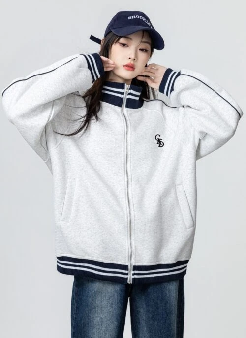 Heather Gray Casual Baseball Jacket