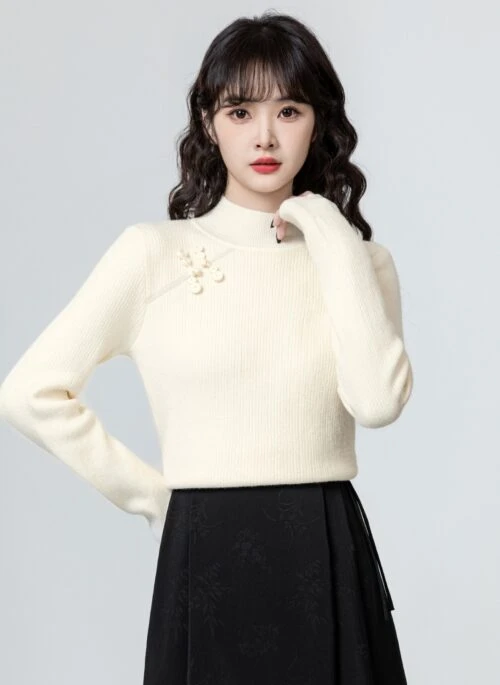 High Neck Fleece Knit Sweater