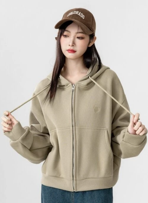 Khaki Hooded Zipup Jacket