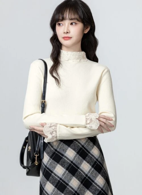 Lace Trim Knit Sweater Top