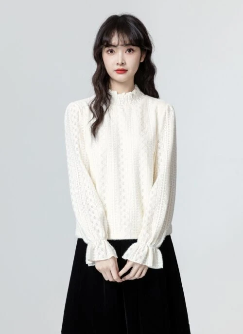 Lace Turtleneck Thickened Design Top