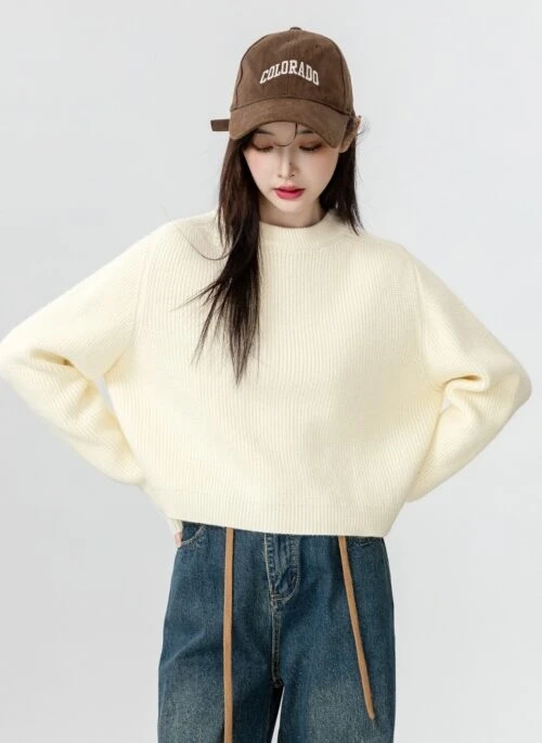 New Almond Crewneck Knit Sweater