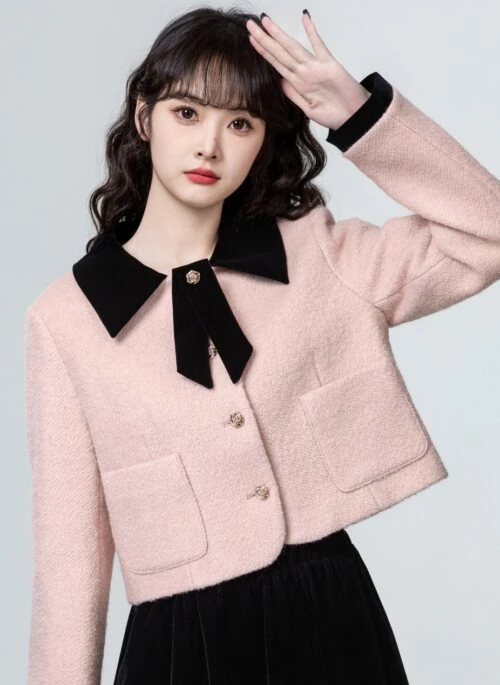 Pink Short Colorblock Jacket Sweater