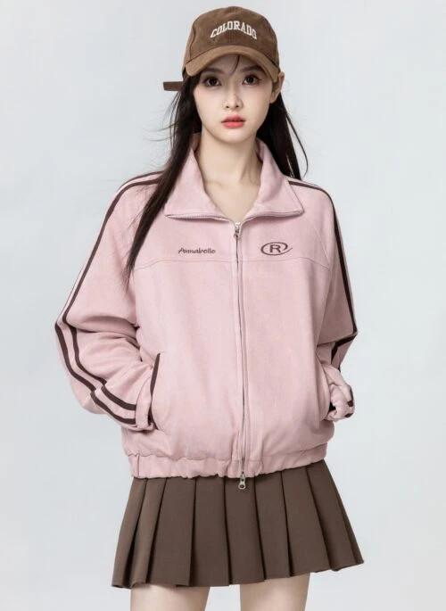 Pink Suede Baseball Jacket