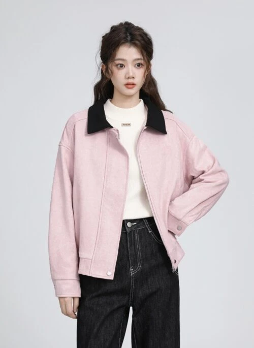 Pink Suede Vintage Baseball Jacket