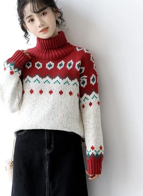 Red Christmas Turtleneck Sweater