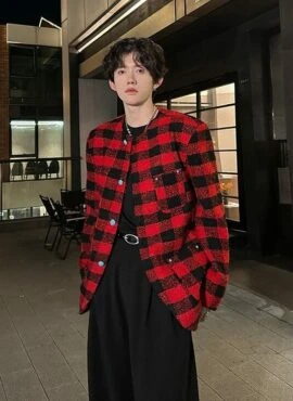 Red Plaid Blazer Jacket | Felix – Stray Kids