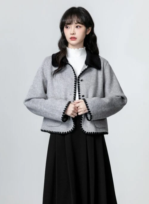 Reversible Gray Wool Coat Vintage Style