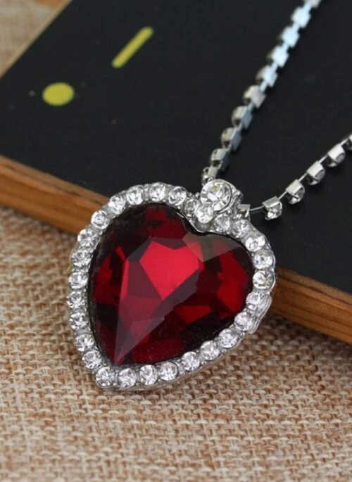 Ruby Red Crystal Embezzled Heart Necklace | Hyunjin - Stray Kids