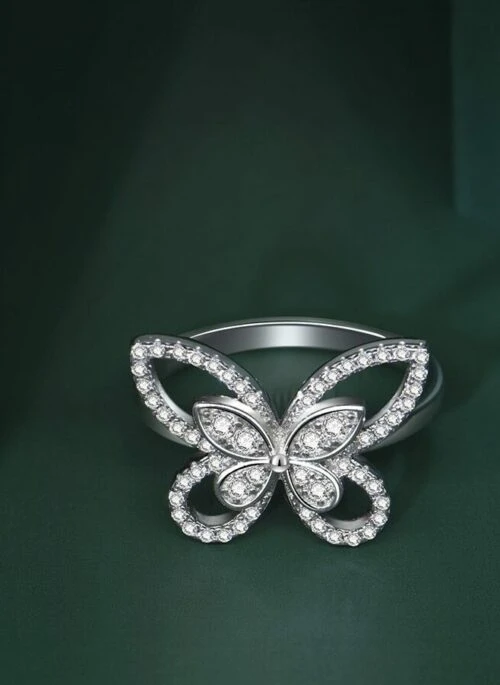 Silver Diamond Hollow Butterfly Ring | Sana – Twice