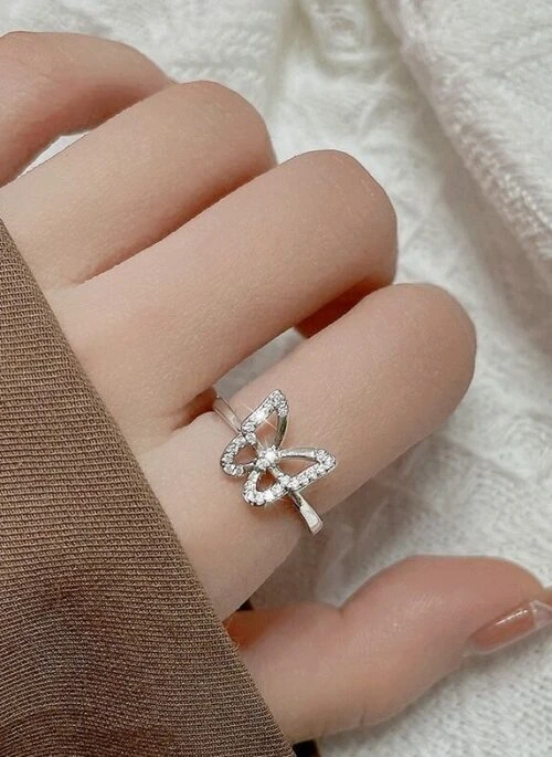 Silver Minimalist Diamond Butterfly Ring | Sana – Twice