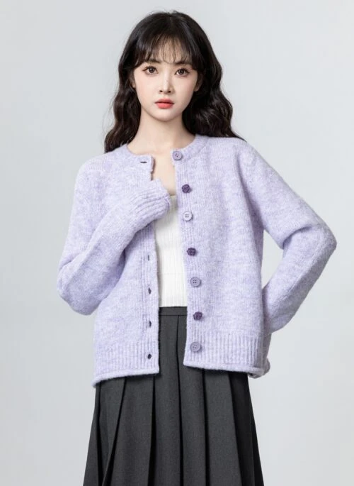 Soft Knit Purple Cardigan Sweater