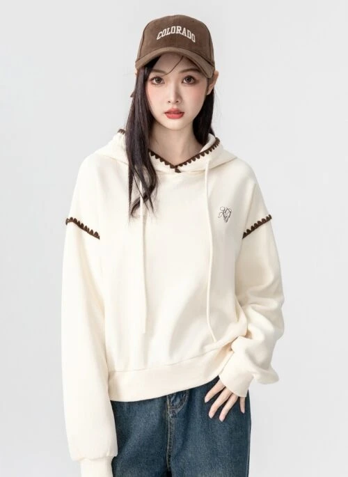 Spring Loose Fit Beige Hoodie