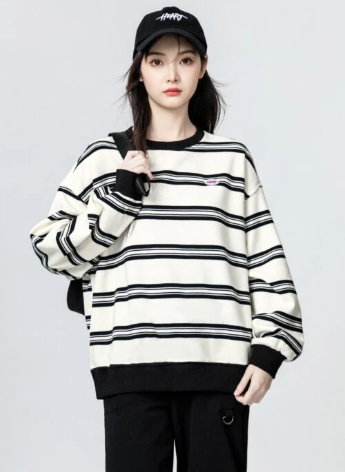 Striped Pullover Sweatshirt Lightweight Fashion